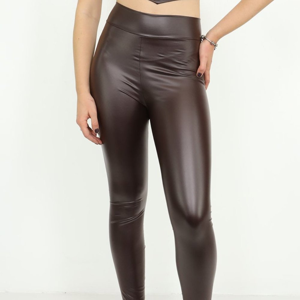USA NEW STYLE HIGH WAISTED BEAUTIFUL WOMEN PU LEATHER LEGGINGS PANT MATT BLACK